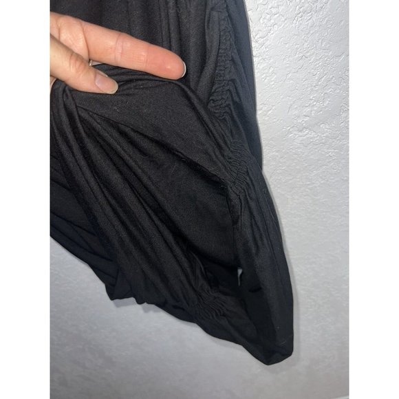 GOOD American Dress Size 3 Large Black Midi Slinky Ruched Jersey Long Sleeve T - Picture 9 of 13